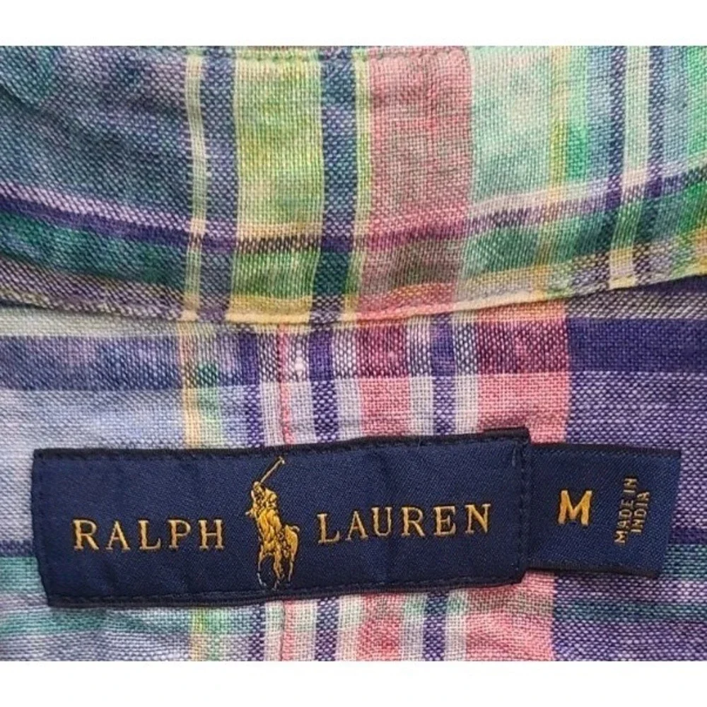 Polo Ralph Lauren Button Down Shirt Size M  Linen 100% Beach Plaid